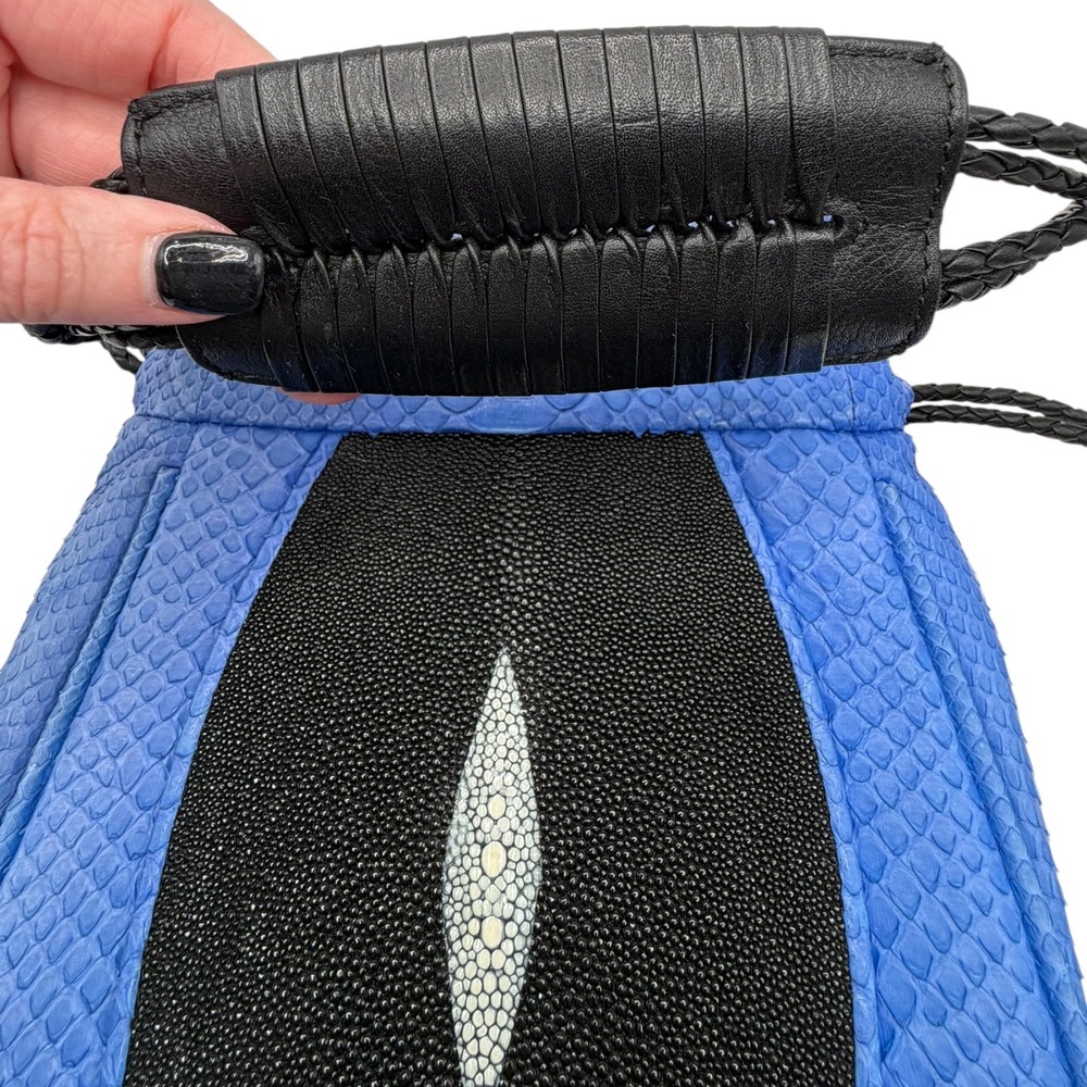 Khirma Eliazov Mignonne Pouch Blue Python Stingray Drawstring Crossbody Bag Mini - Picture 5 of 12